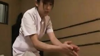 Beautiful Japanese masseuse with sexy legs can't resist a s