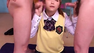 Japanese schoolgirl jerking in classroom gang