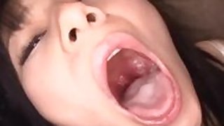 Cumshot in Japanese girls mouth and she swallows