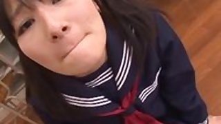 Japanese schoolgirl sucking feet and dick