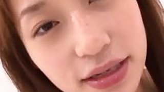 Japanese cutie gets facial after sucking and swallows