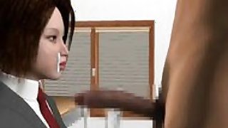 Animated brunette rubbing and licking a dick