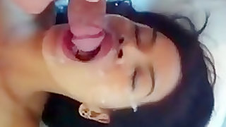 pretty hot babe receives hot cum on the face