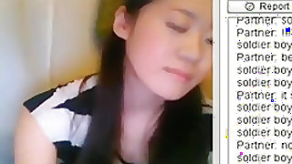 Cute asian girl plays with her small tits and masturbates with a dildo on chat roulette