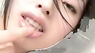 Asian girl teases by playing with her pussy closeup and blows her bf's cock