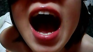 Blindfolded Asian gf is swallowing sperm