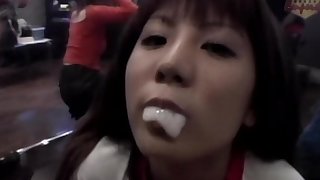Yioung asians swallowing with pleasure