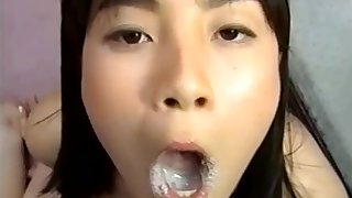 Hardcore Asian babe gets sperm on her tongue