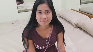Adorable Asian babe Maya drops panties and gets pussy invaded