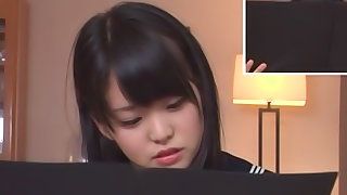 Teen schoolgirl Kurumi Tachibana focuses while vibrated