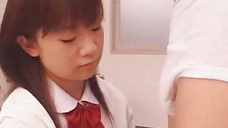 Young japanese student is doing handjob to her amateur teacher