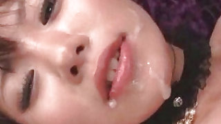 Sticky facial cumshot for alluring Japanese chick