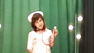 Skillful and adorable nurse in black bra is showing her pussy